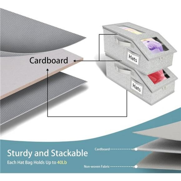 Stackable hat storage boxes for baseball caps closet organizer holds up to 30 ha - Picture 4 of 7